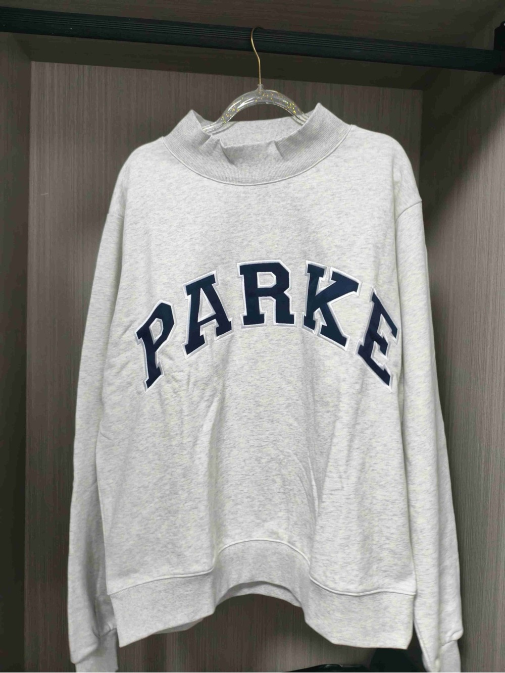 PARKE Light Gray Crewneck Sweatshirt with Navy Lettering